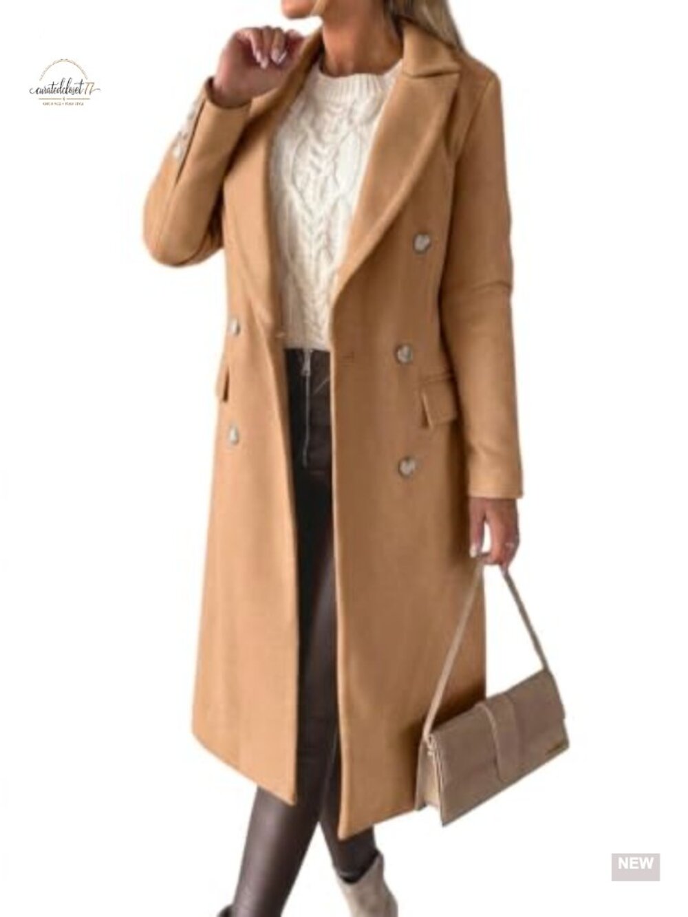 Womens Long Wool Blend Double Breasted Trench Coat Fall Winter Peacoat